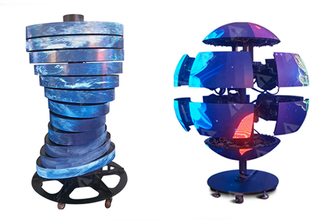 LED rotating screen and mechanical telescopic LED sphere screen
