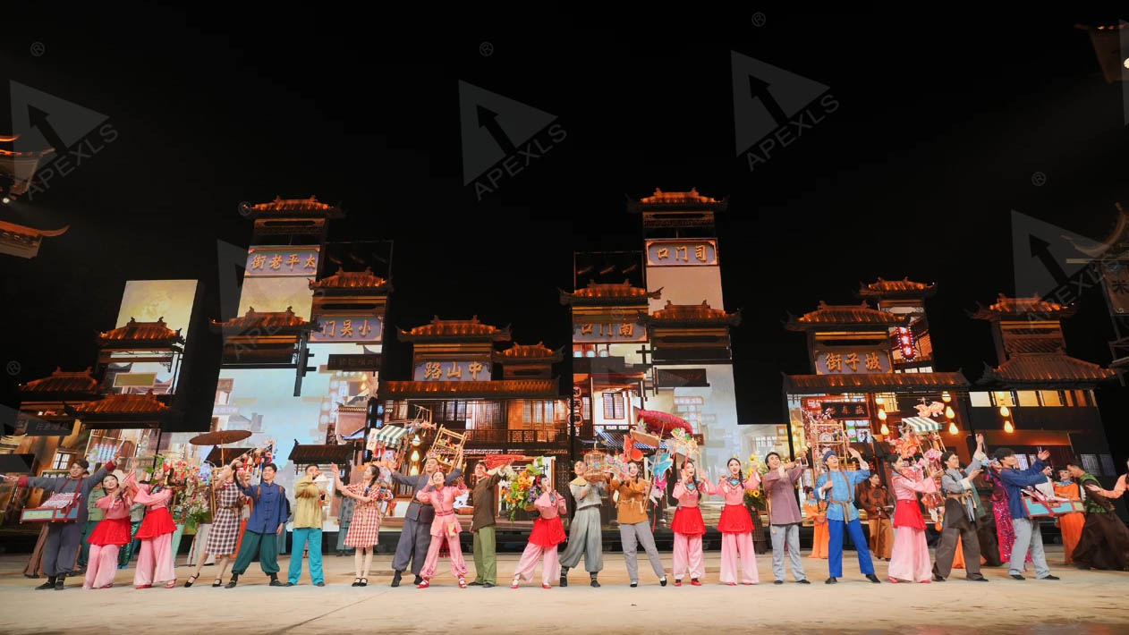 Outdoor LED transparent screen in Jinggang Ancient Town, Changsha, P3.91-7.81