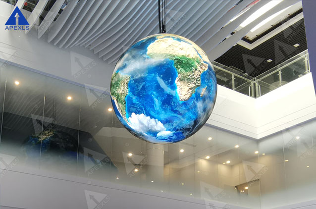 An indoor LED spherical screen with a diameter of 3 meters